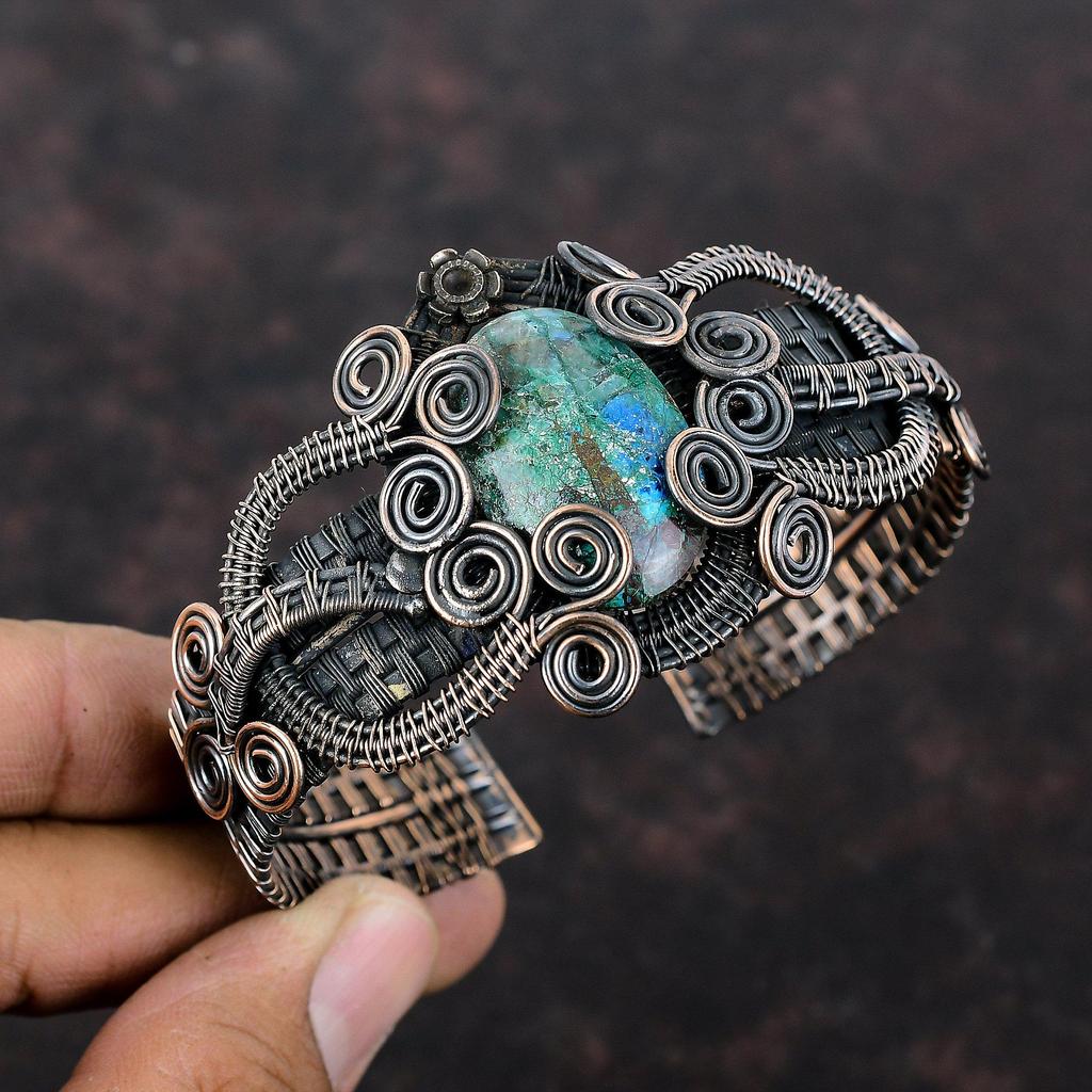 Браслет из шаттукита, браслет-манжета из медной проволоки, браслет-манжета, браслет ручной работы, регулируемый браслет, манжета из драгоценного камня, медная проволока, ювелирные изделия, свадебный подарок