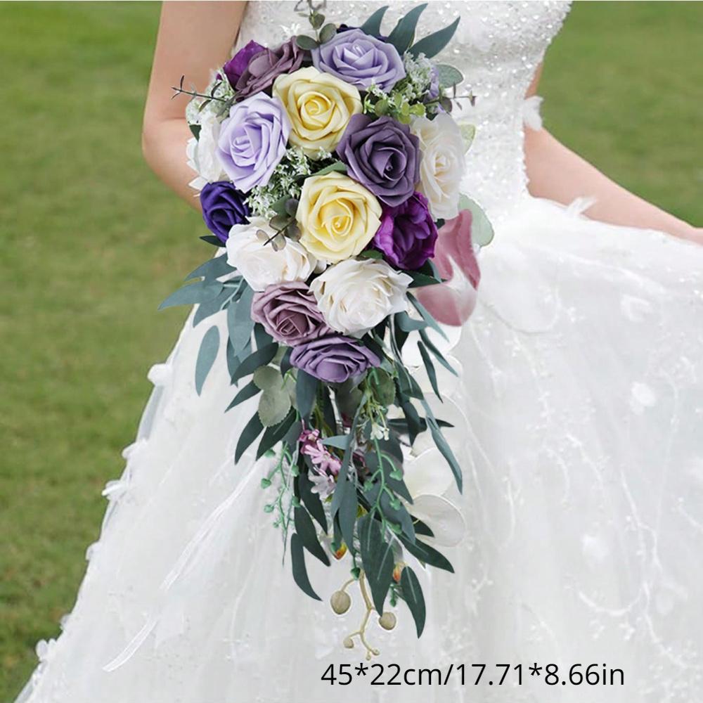 1 Pc Water Drop Wedding Bouquets for Bride Artificial Silk Flower Wedding Bouque Bridal Holding Bouquet for Boho Wedding Ceremony Anniversary Decor