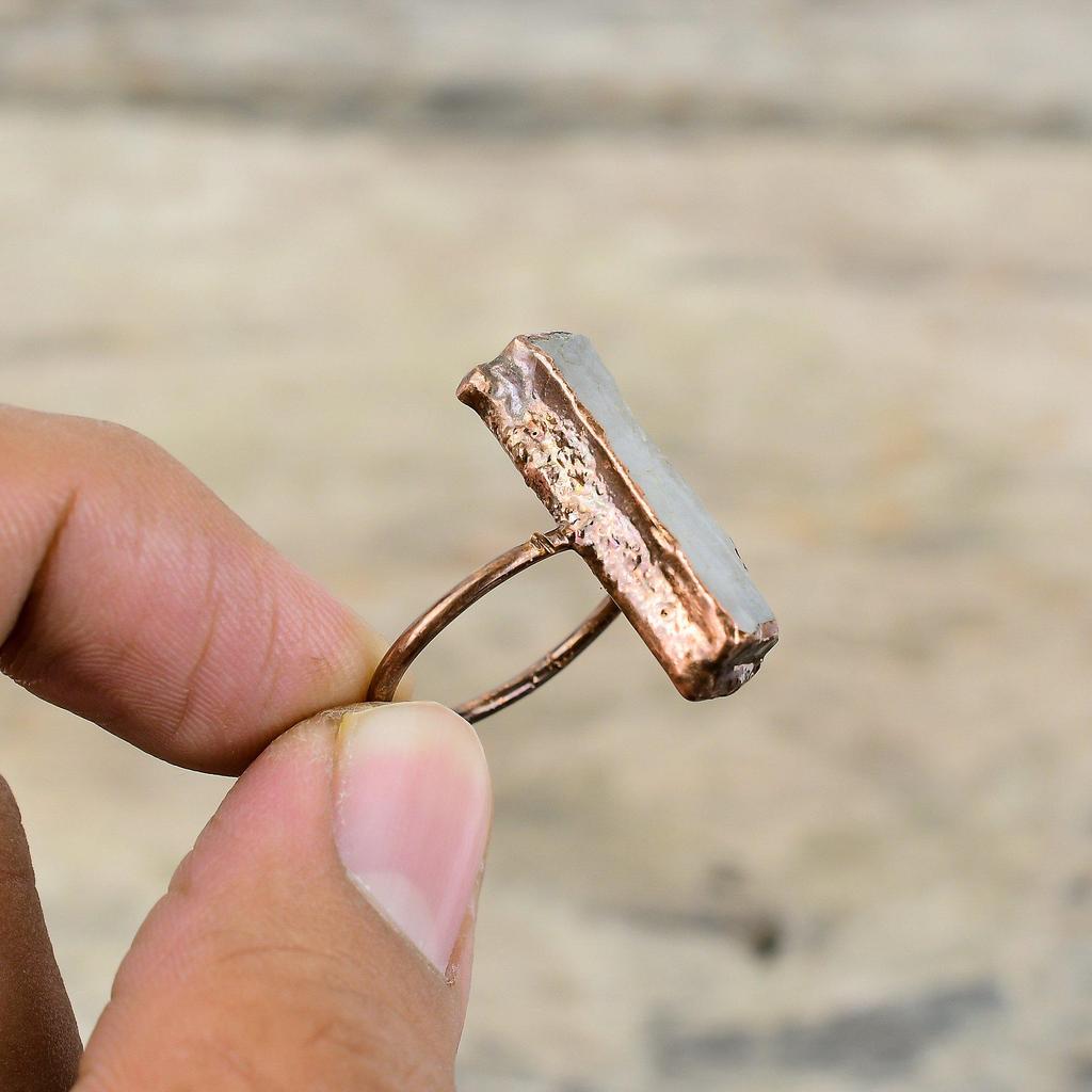 Радужное кольцо с лунным камнем, гальваническое медное кольцо, регулируемое кольцо, ювелирные изделия из драгоценных камней, кольцо ручной работы, гальваническое ювелирное изделие, подарок на годовщину