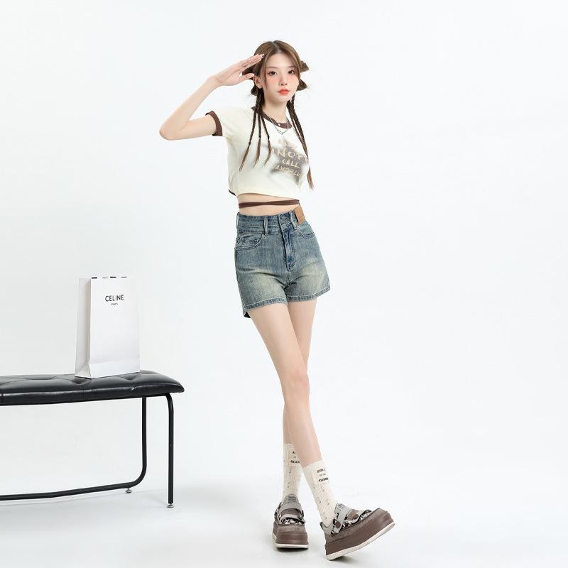 Hot-Selling American Style Summer New High-Waisted Denim Shorts for Women, Loose Fit, Slimming, Wide-Leg Pants, Versatile