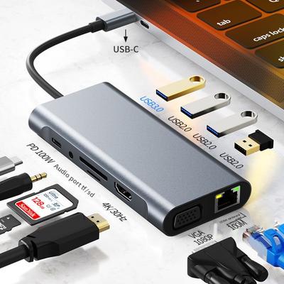 Док-станция 11 в 1 Type C для Mac USB C-хаб Многопортовый адаптер с 4K HDMI PD Ethernet