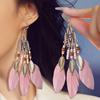 Женские висячие серьги, богемные этнические серьги-перья с каплями воды, длинные кисточки, разноцветные бусины, серьги-подвески, ювелирные изделия, свадебные подарки