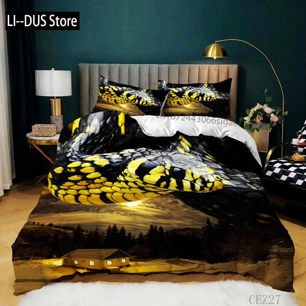 Комплект постельного белья с 3D-змеей King Size, комплект постельного белья с изображением диких животных и ужасов, полиэстер, жуткий чехол в стиле дикой природы