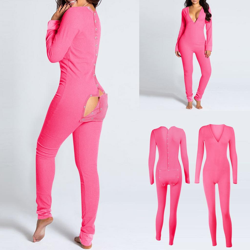 (SU)Women's Button-down Functional Buttoned Flap Adults Jumpsuit