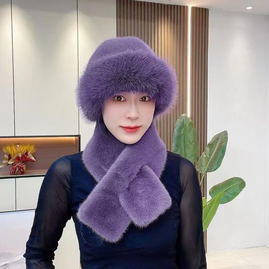 2 Pcs/Set Men Winter Mongolian Hat Neck Warmer Thick Stretchy Solid