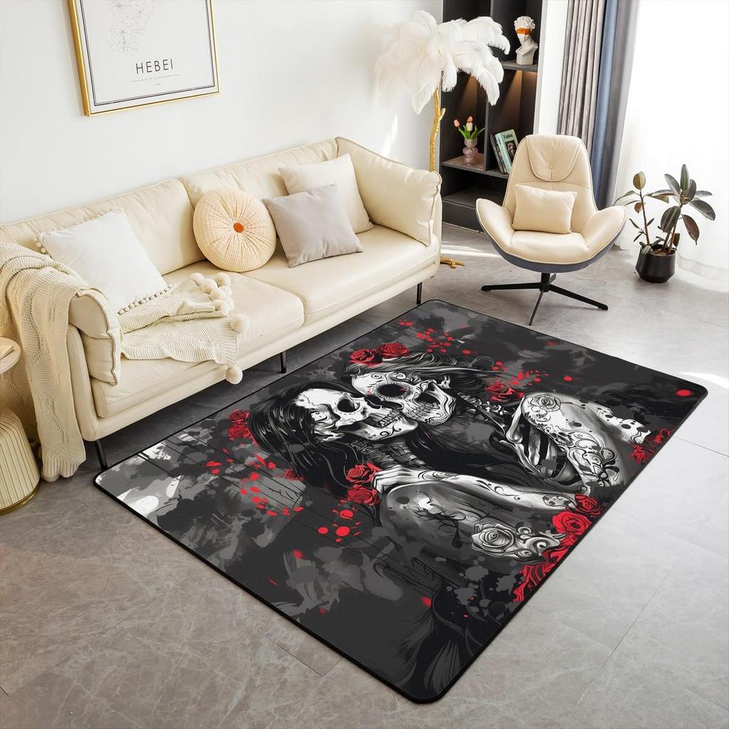 King and Queen Crown Area Rug Romantic Gold White Loving Heart Rugs for Living Room 39"x59",Couple Lover Gray and Black Washable Rug,Wedding