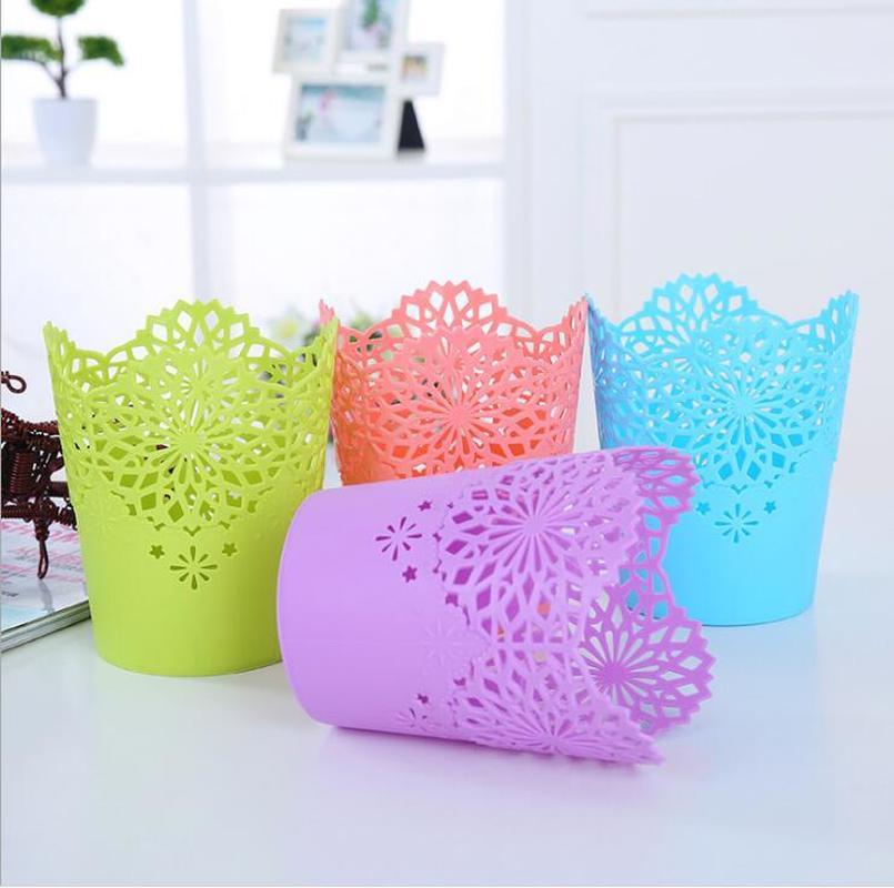 Корзины для хранения Кружевные Ажурные Настольная Мусорная Корзина Подставка для Карандашей Органайзер для Стола для Офиса Школы Дома
