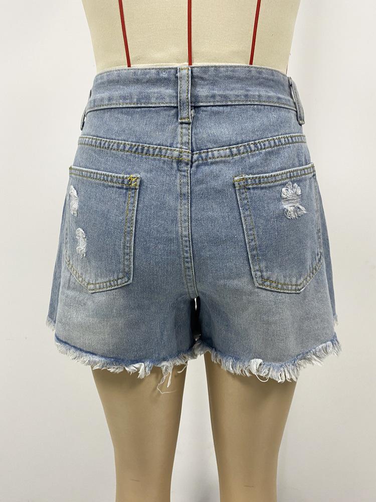 2025 Модные джинсовые шорты средней посадки с пуговицами для женщин с потертостями и рваными краями