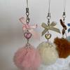 Fashionable Fur Ball Mobile Phone Chain With Bow, Cute And Sweet Pendant Keychain