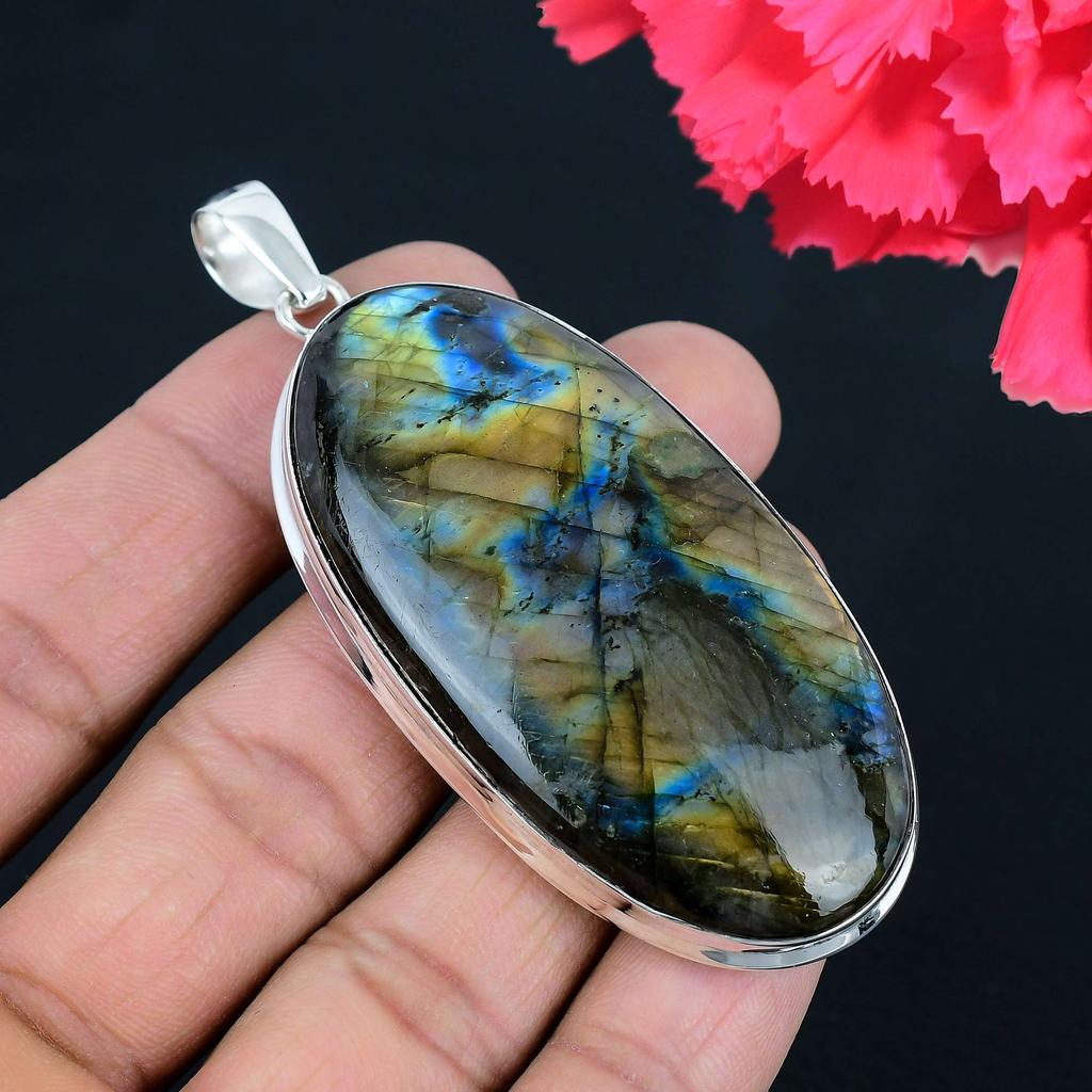 Подвеска из драгоценного камня лабрадорит, твердая подвеска из стерлингового серебра 925 пробы, ювелирный подарок для унисекс