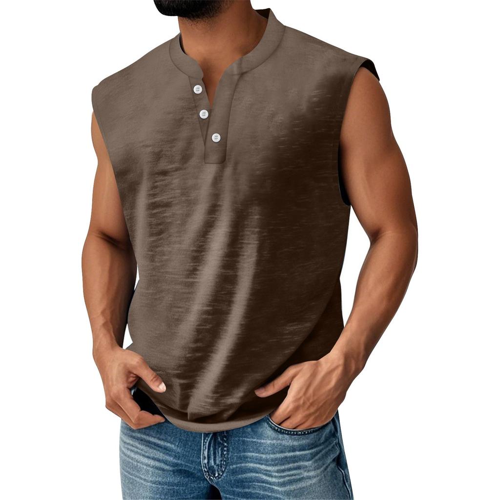 Мужской летний однотонный жилет спортивного повседневного покроя с карманами и пуговицами в тон цвета