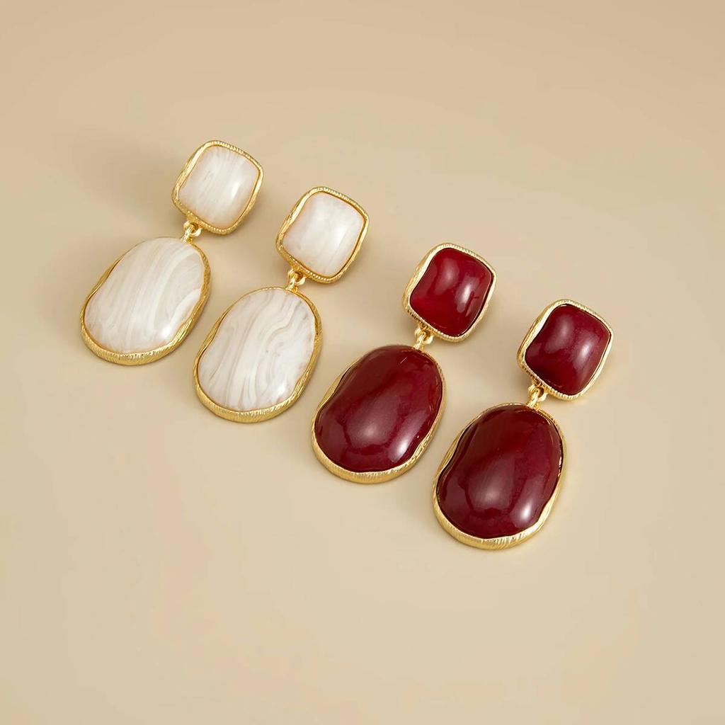 SHIXIN Vintage Red/White Resin Acrylic Oval Pendant Earrings Women Simple Geometry Drop Earrings New Year Jewelry Accessories