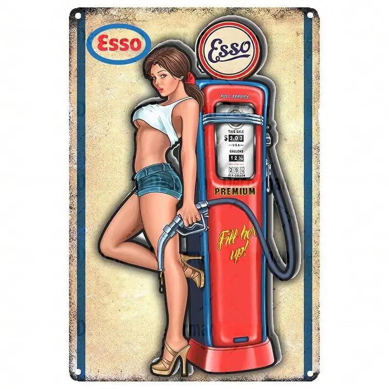 Mike86 ESSO Тигр PIN UP Винтажные Металлические Жестяные Таблички Мужская Пещера Магазин Масла Постеры Декорация LTA