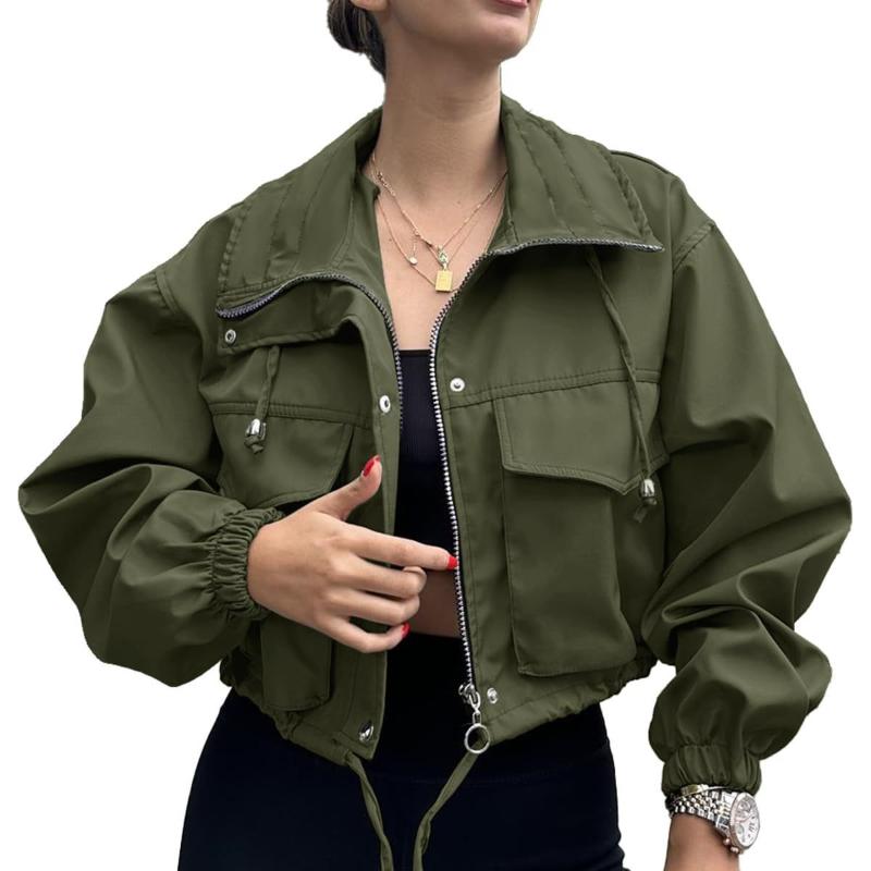 Autumn New Women's Solid Color Women's Short Jacket Zipper Trench Coat