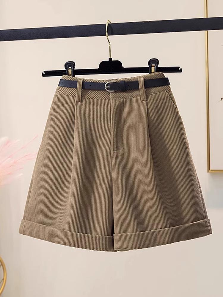 Женские узкие коричневые вельветовые шорты с высокой талией, осень/зима 2023 г. — корейский стиль, широкие штанины, покрой «ботинок»