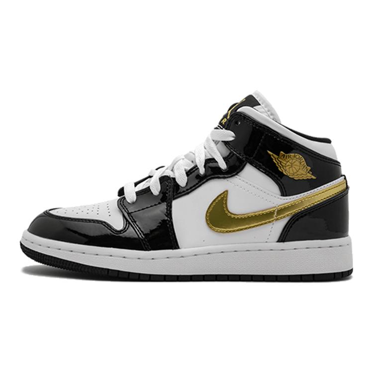 Jordan 1 Mid Patent Черный Белый Золотой GS BQ6931-007