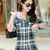 Хлопковая свободная женская рубашка с длинным рукавом, классическая клетчатая рубашка на пуговицах с капюшоном, пальто