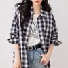 Женский винтажный клетчатый повседневный свободный топ с длинными рукавами