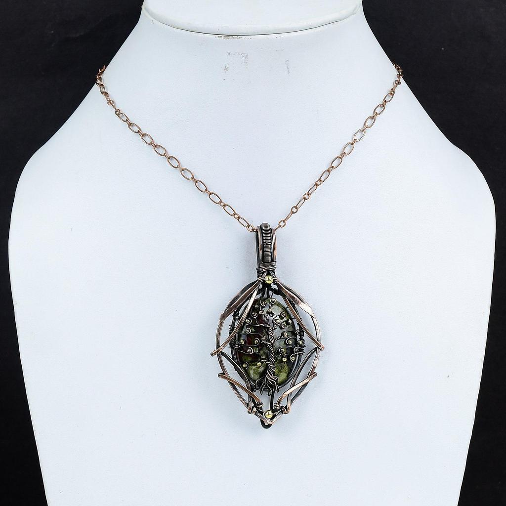 Подвеска Древо Жизни из Драконовой Яшмы, обернутая медной проволокой, ручная работа, ювелирное изделие из драгоценного камня, прекрасные медные украшения, подарки для нее