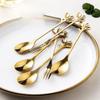 6 шт., вилки для фруктов из нержавеющей стали, золото, серебро, вилка для торта, посуда для закусок и салата