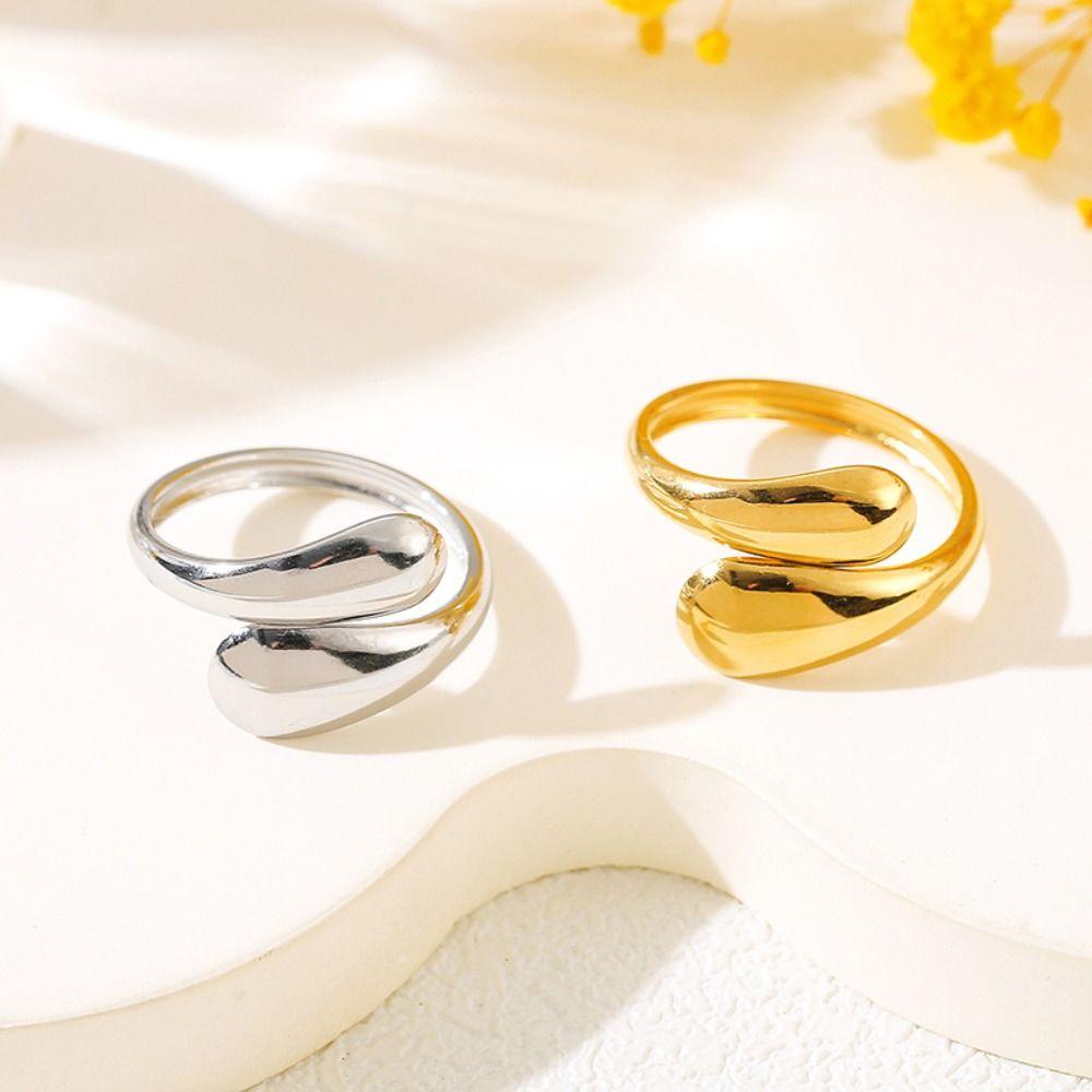 Кольцо из нержавеющей стали в форме воды, однотонные кольца для указательных пальцев, простое металлическое открывающееся кольцо, ежедневное