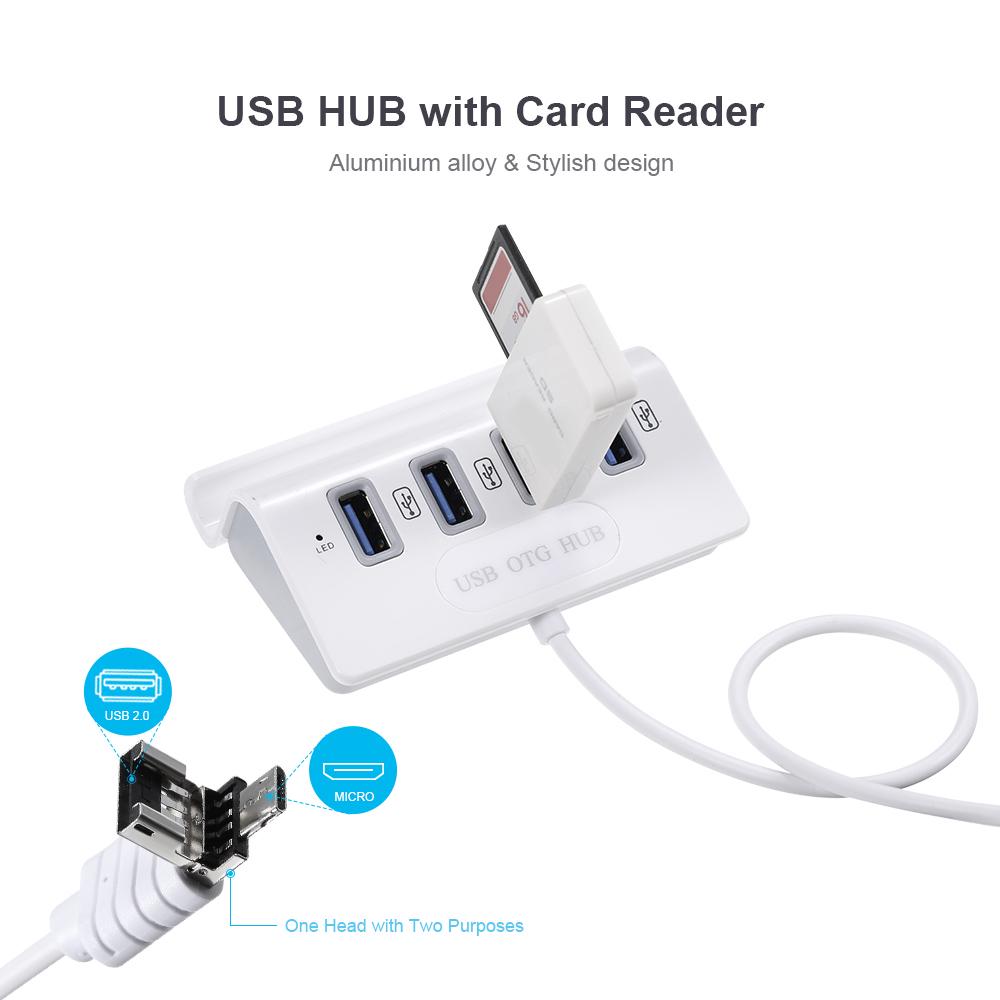 USB OTG HUB с устройством чтения карт памяти 4 в 1 концентратор USB3.0 мульти разветвитель для ноутбука