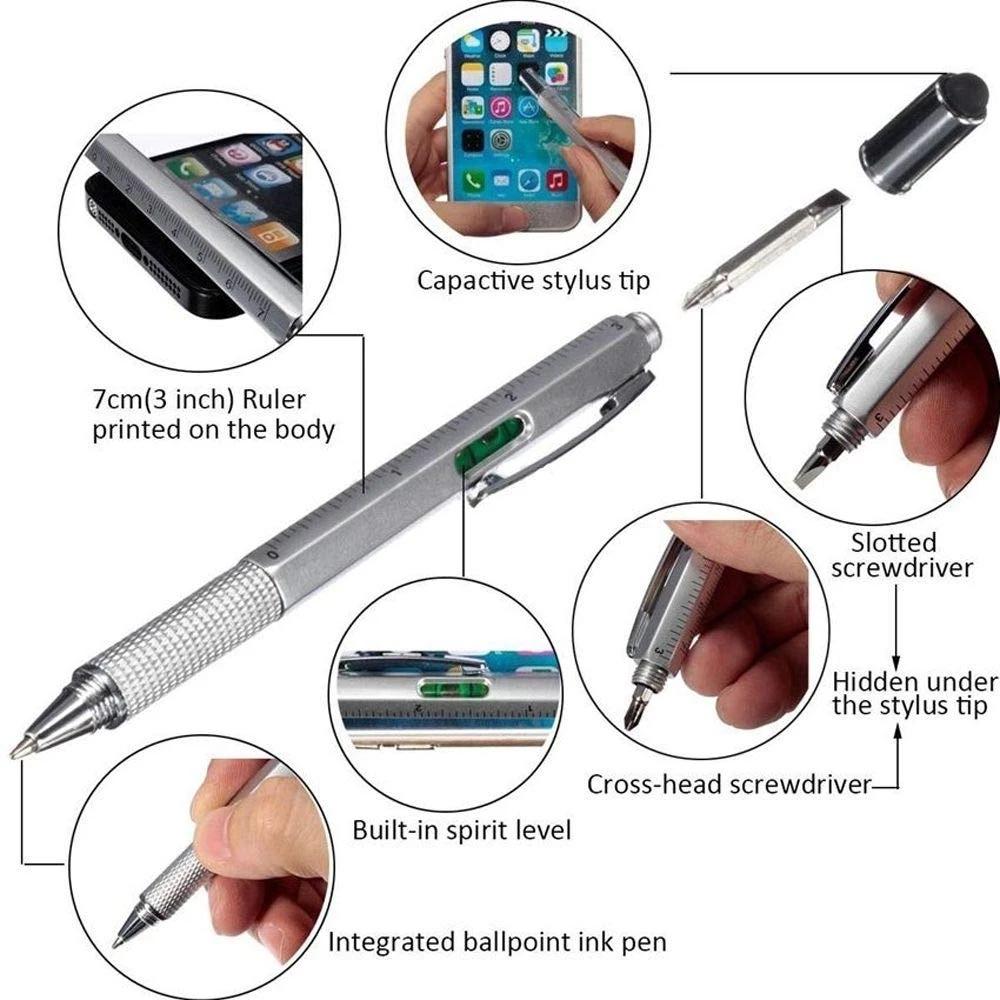 6in1 Multifunction Tool Ballpoint Pen Screwdriver Ruler Spirit Level Creative Stationery Gift Touch Screen Stylus Design Capacitive Pen