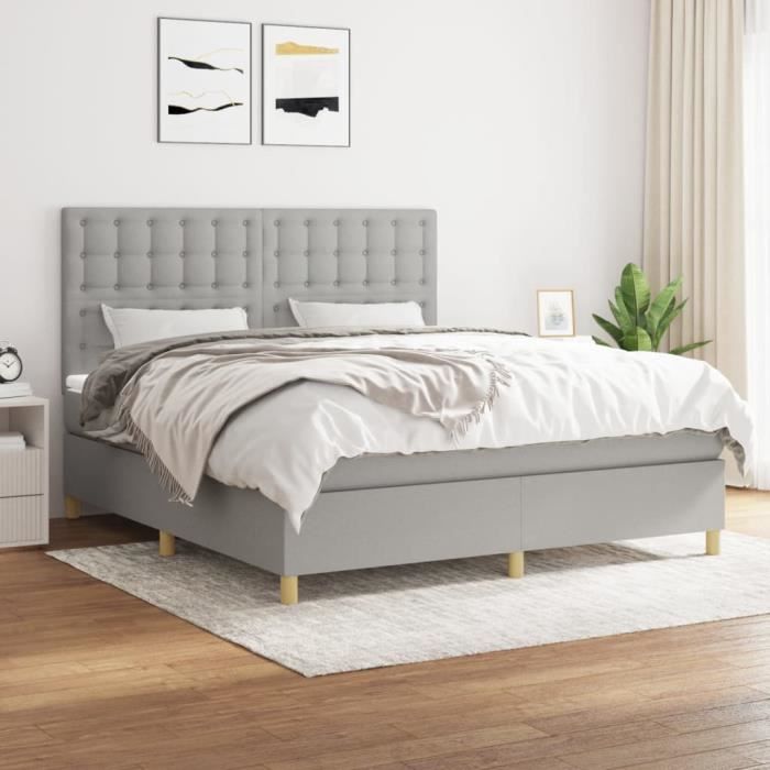 VidaXL Divan Bed with Mattress Light Grey 180x200cm Fabric - Model 3142673