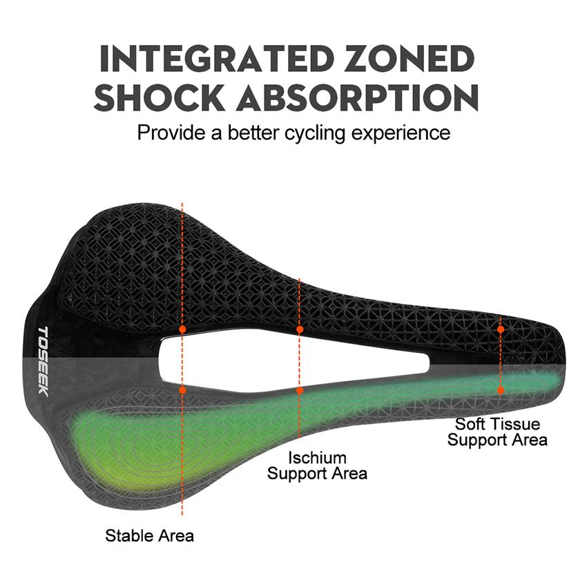 TOSEEK Carbon Fiber 3D Printed Bicycle Seat 7x9mm Rails High Elasticity Resin Honeycomb Road Mountain Bike Saddle Racing Options