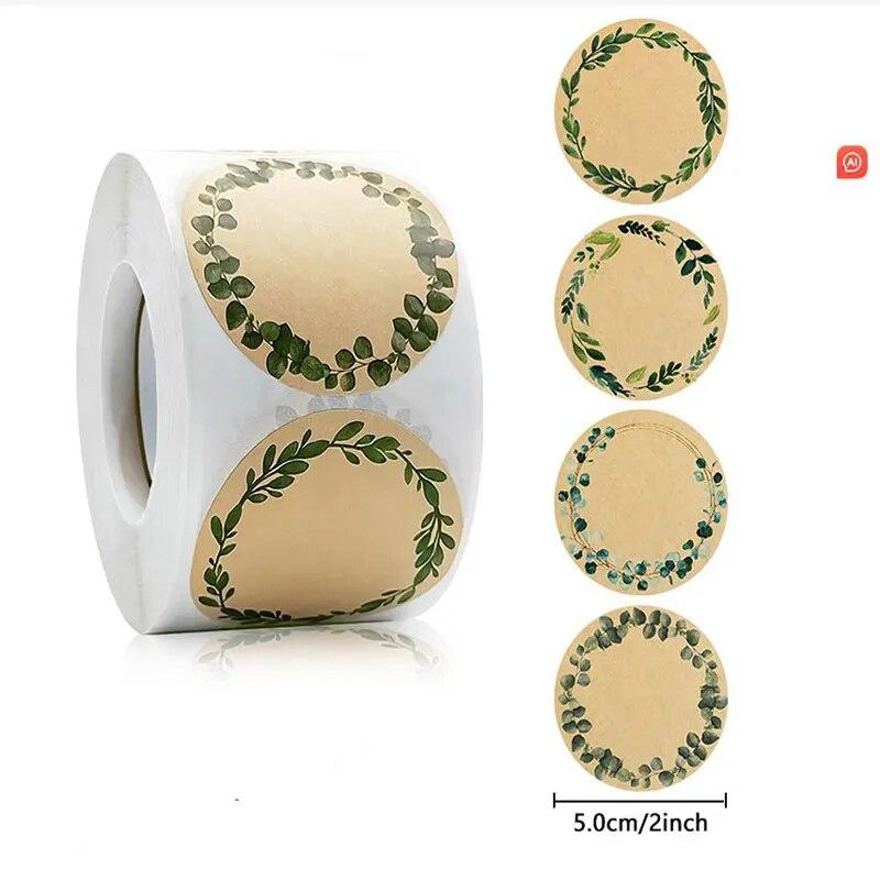 500 Stickers Kraft Paper Flowers Can Be Handwritten Decorative Seal Stickers Self-adhesive Label Paper Self-adhesive Labels Roll