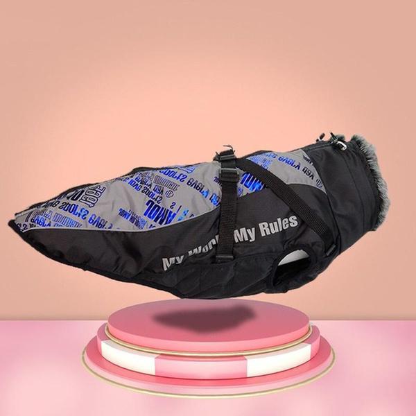 Одежда для больших собак, непромокаемый жилет для больших собак, осенне-зимняя теплая куртка с меховым воротником, пальто для собак французского бульдога