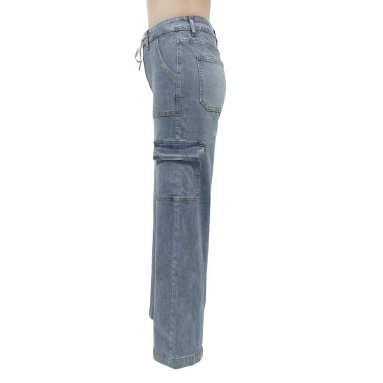 Женские джинсы-карго со средней талией, прямые, широкие, с 6 карманами, повседневные, высокоэластичные, мешковатые джинсы