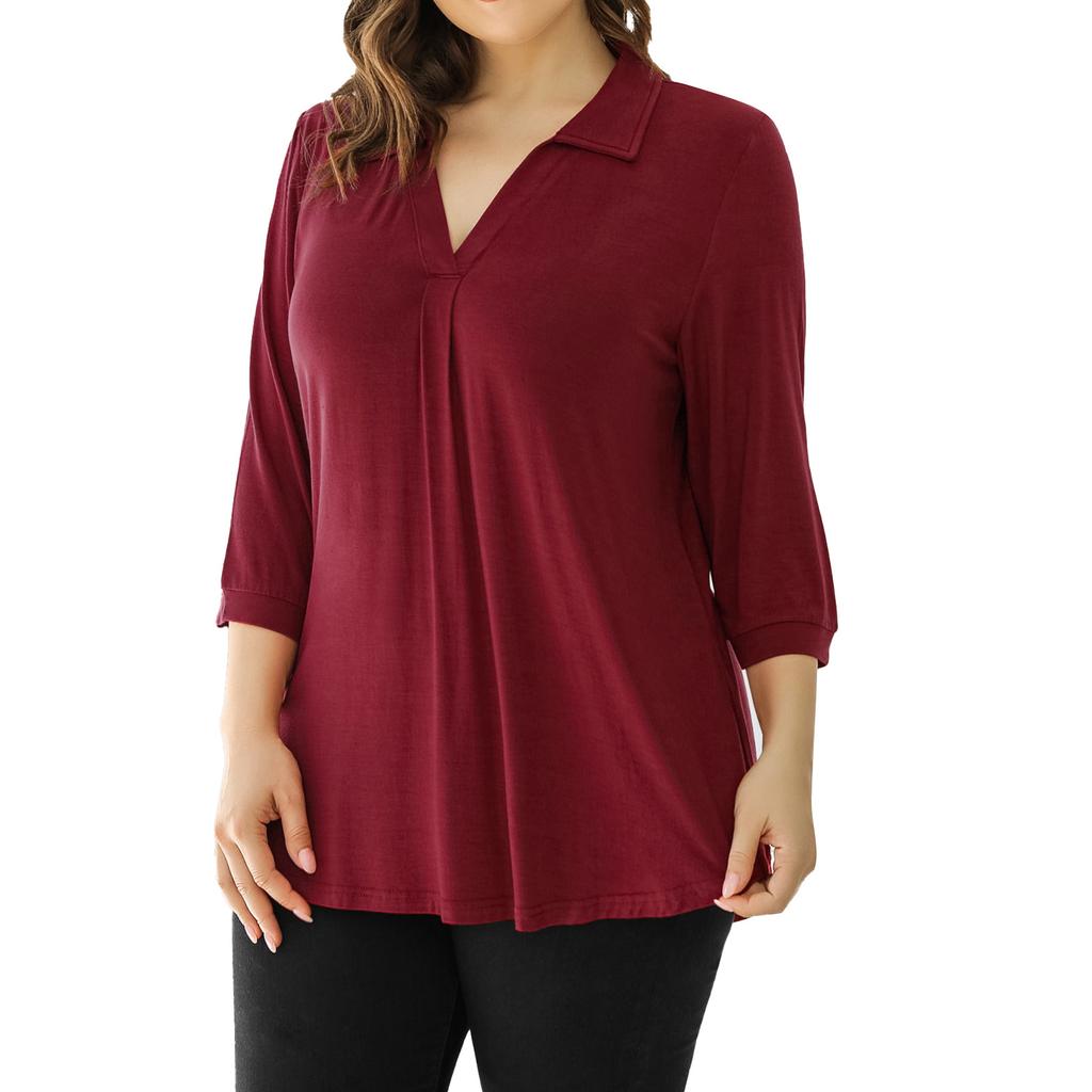 Women's Summer Chiffon Loose 7-quarter Sleeve V-neck Plus Size Shirt
