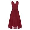 Girls Formal Party Gown V Neck Sleeveless Ruched Interwoven Chiffon Long Dress for Wedding Flower Girl Cocktail