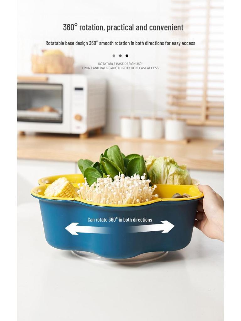 Multi-Functional Rotating Flower-Shaped Hot Pot and Vegetable Drain Basket