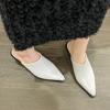 Women's Mid-heel Mules Pointy Chunky Slippers Stylish Sexy Slug-heels 2024 New Fall Elegant Style Slip-on Shoes Zapatos Mujer