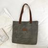 Large Capacity Canvas Tote Bag For Women With Stylish Streetwear Design In Gray Brown And Blue