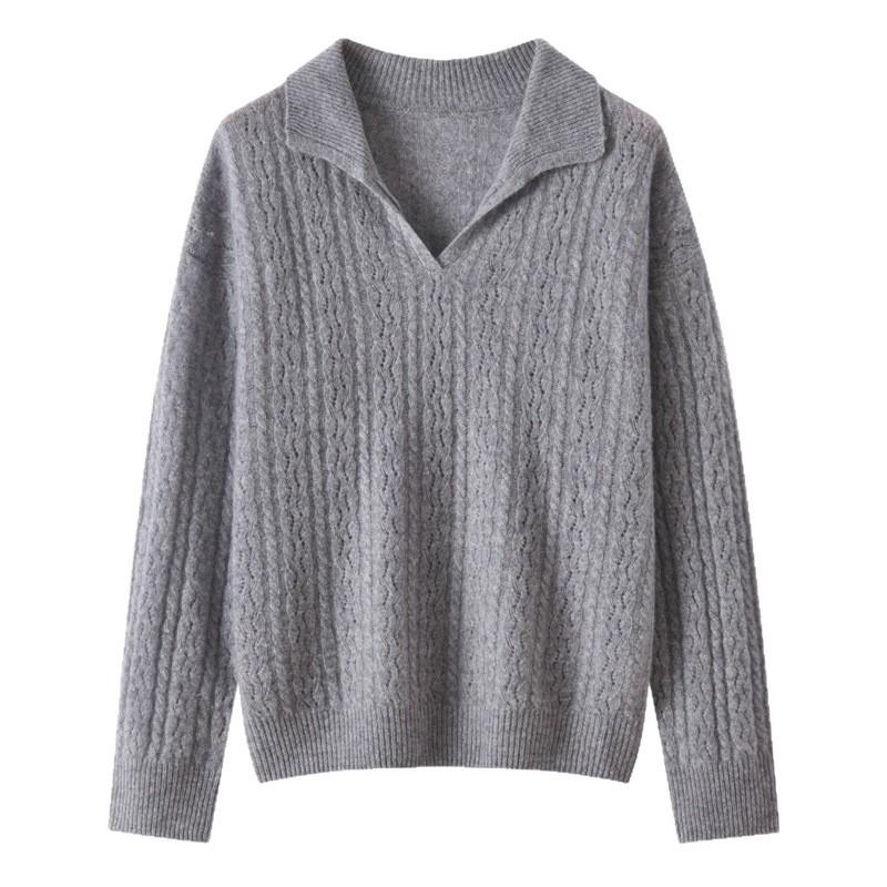 100 Pure Cashmere Sweater Lapel Knitted Bottoming Shirt Pullover Twist Sweater Thin Versatile Cashmere Sweater Women