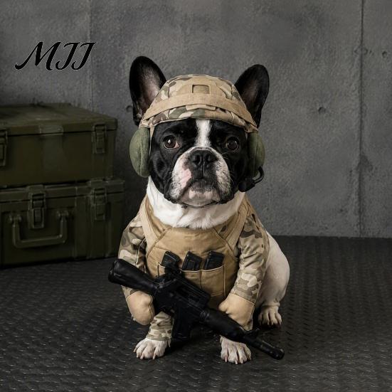 Pet Soldier Helmet Set Dog Tactical Costume, Halloween Military Outfit, Harness Funny Puppy Clothes Uniform with Hat, Cosplay Outfit for