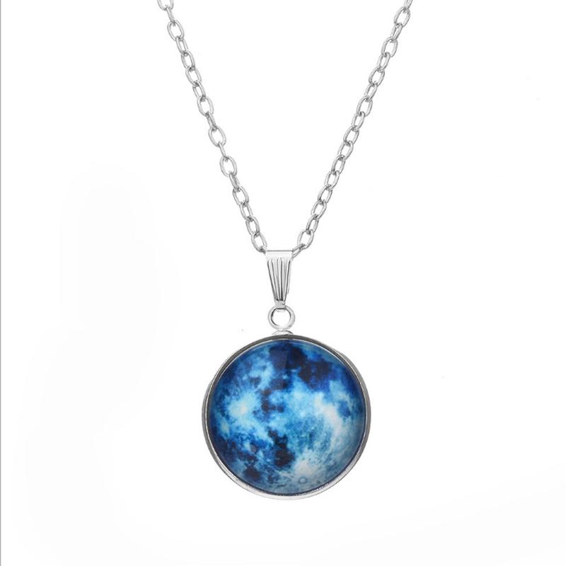 Серебряное бронзовое покрытие, модное стеклянное подарочное кабошон, подвеска в виде Луны, цепочка, светится в темноте, ожерелье с планетой галактики, новое звездное небо, унисекс, 1 шт., Вселенная