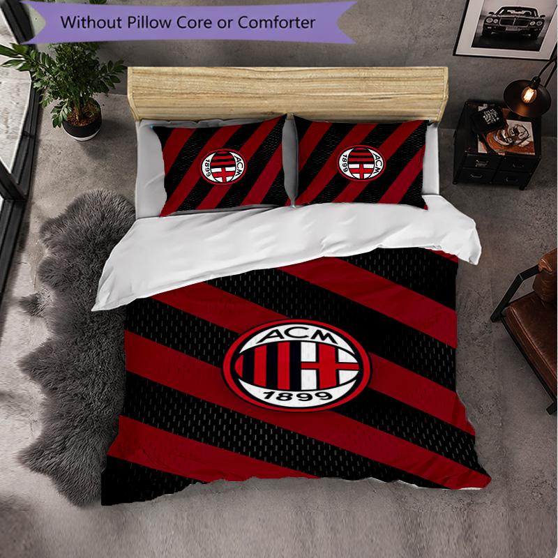 AC Milan 3 Piece Bedding Set Soft Duvet Cover Set with Pillowcases Printed Bedroom Decor Set for Home