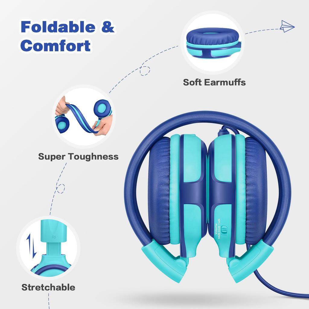 SIMOLIO Headphones Shared Port Microphone with Volume Limit for Wired Headphones with Stereo Plug for Switch Carry Pouch 902M Children's