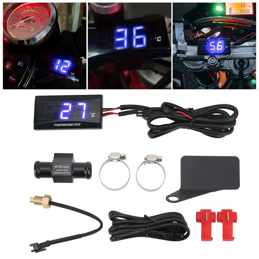 Motorcycle 12V LCD Screen Slim Water Temperature Gauge With 16mm Tee for Motorbike