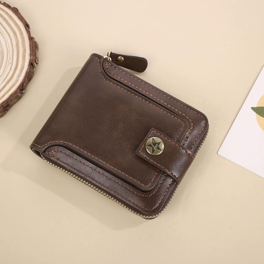 Ретро Мужской Короткий Кошелек Винтажный Мужской Зажим для Денег Большая Вместимость Молния Многофункциональный Держатель для Карт Кошелек для Монет Высокое Качество