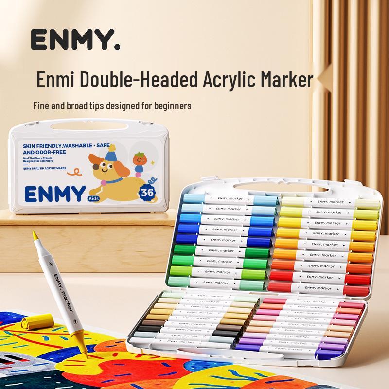 Двусторонний акриловый маркер ENMY для детей - Большой объем, Разноцветный, Английская этикетка.