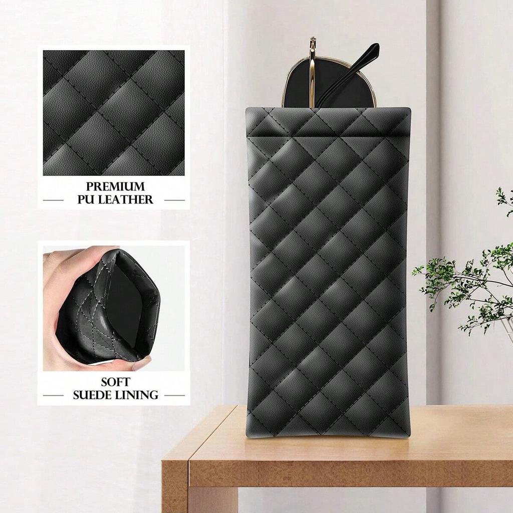 Portable Squeeze Eyeglasses Case - PU Leather Soft Sunglasses Bag Pouch, Pocket Mobile Phone Sunglasses Eyewear Organizer Holder