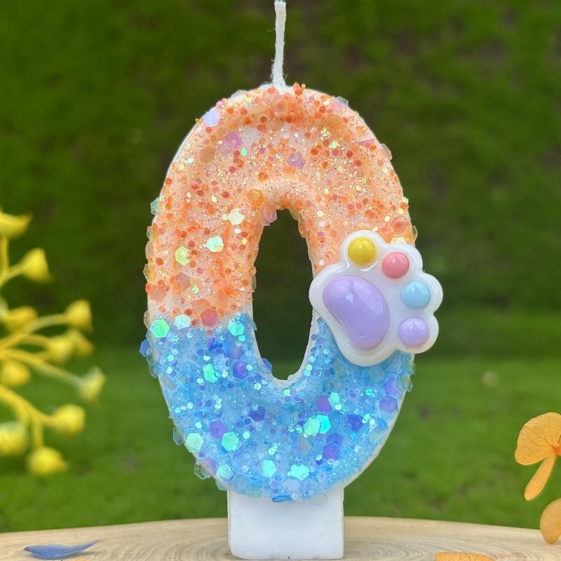 Sequin Cat Paw Dog Paw Digital Birthday Candle Cake Party Decoration First Birthday Celebration