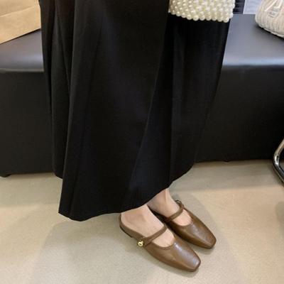 2024 новые плоские французские туфли-мешки Мэри Джейн с головкой-мешком, женская новая верхняя одежда, темперамент, квадратная головка, полуподдержка, одинарные туфли