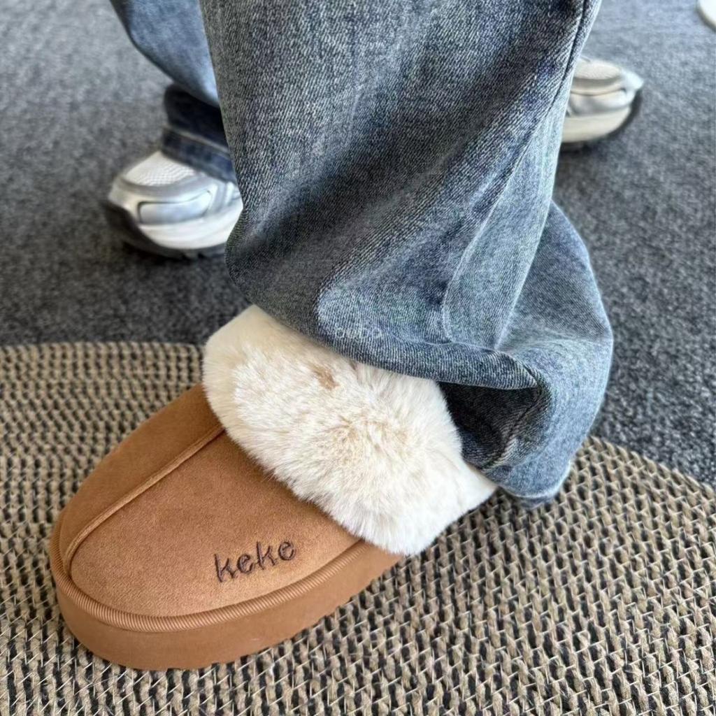 Winter Velvet Thickened Cotton Slippers for Women, Anti Slip and Warm for External Wear, Household Slippers for Indoor Use, Winter Cotton Slippers