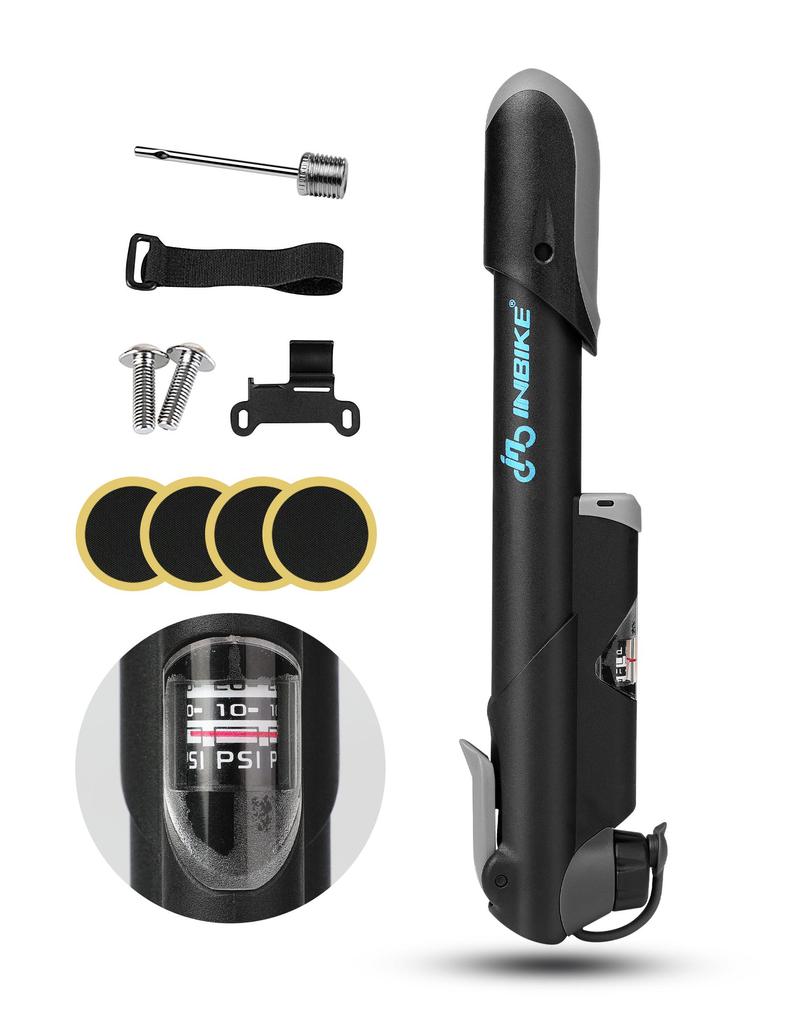 INBIKE Велосипедный насос Мини велосипедный насос Манометр и 120 фунтов на кв. дюйм Портативный легкий для горного насоса с набором для иглы Клапан Presta и клапан Schrader